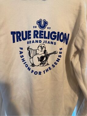 True Religion Cream Zip Up Hoodie XL | Big Logo Graphic Streetwear